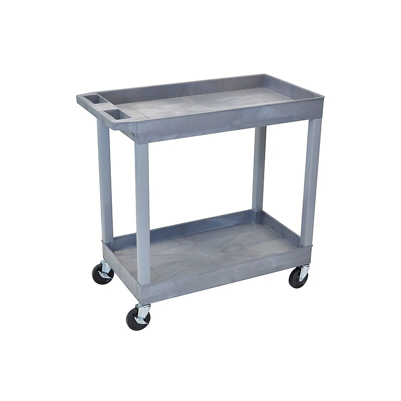 Luxor 2-Shelf Mixed Materials Mobile Utility Cart with Lockable Wheels, Gray (EC11-G) image 1