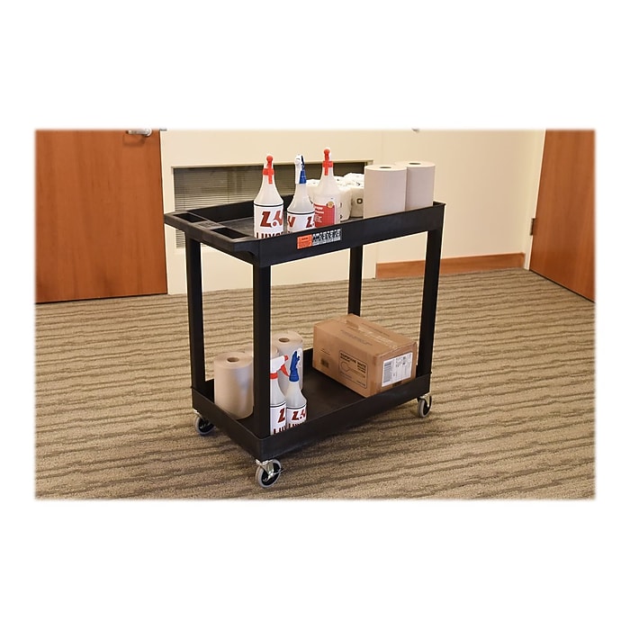 Luxor 2-Shelf Mixed Materials Mobile Utility Cart with Lockable