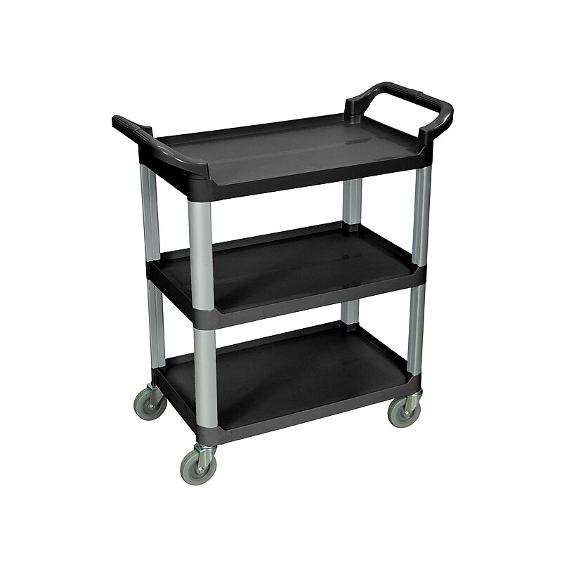 Luxor 3-Shelf Mixed Materials Mobile Serving Cart with Swivel Wheels, Black (SC12-B) image 1