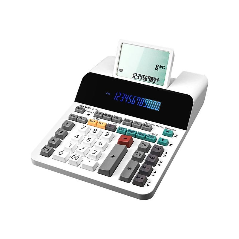 Sharp Paperless (EL-1901) 12-Digit Desktop Calculator, White image 1
