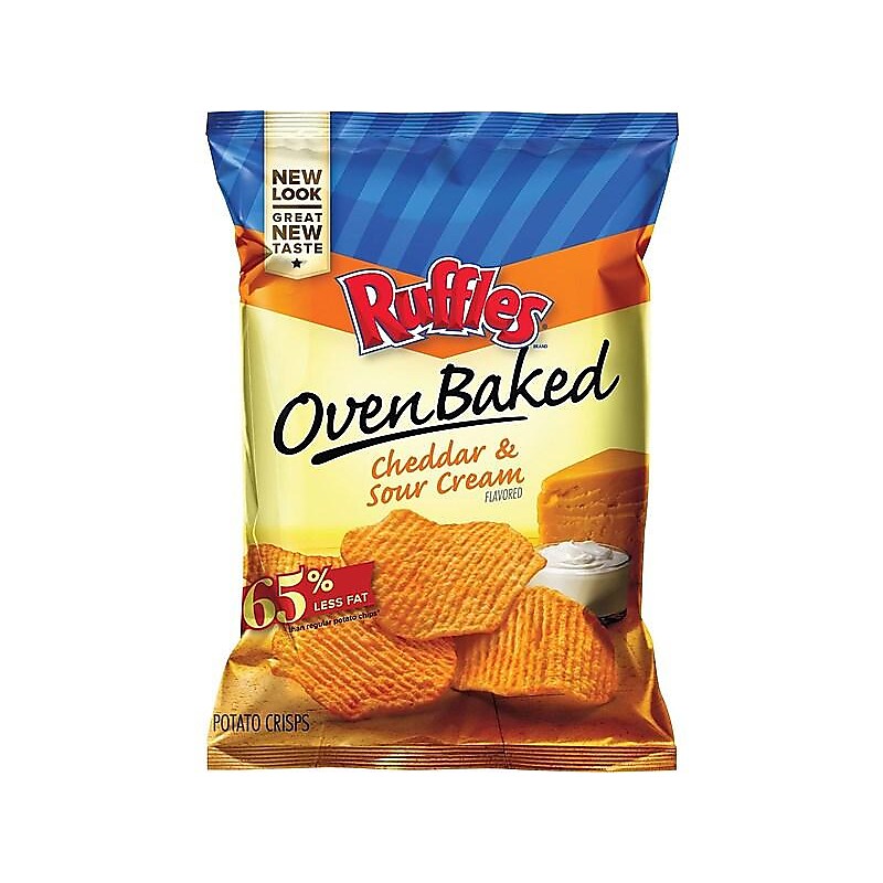 Ruffles Oven Baked Cheddar & Sour Cream Potato Chips, 1.13 oz. Bags, 64 Bags/Carton (44400) image 1