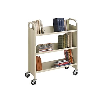 Safco 3-Shelf Metal Mobile Book Cart with Swivel Wheels, Sand (5358SA)