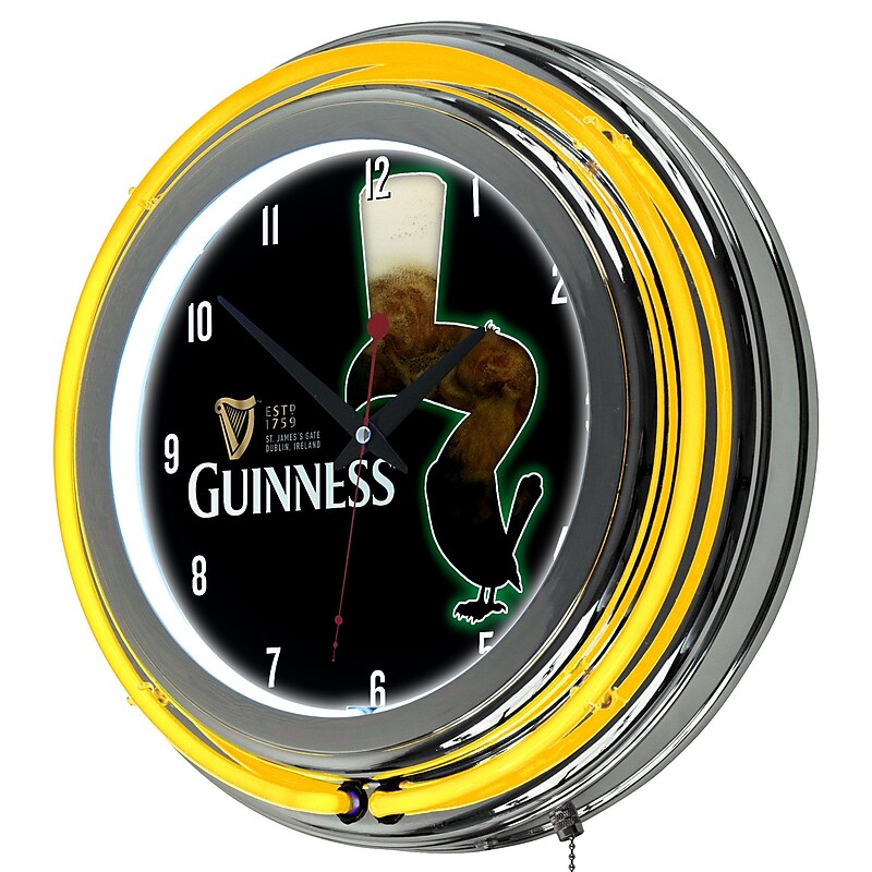 Guinness Chrome Double Rung Neon Clock - Feathering image 1