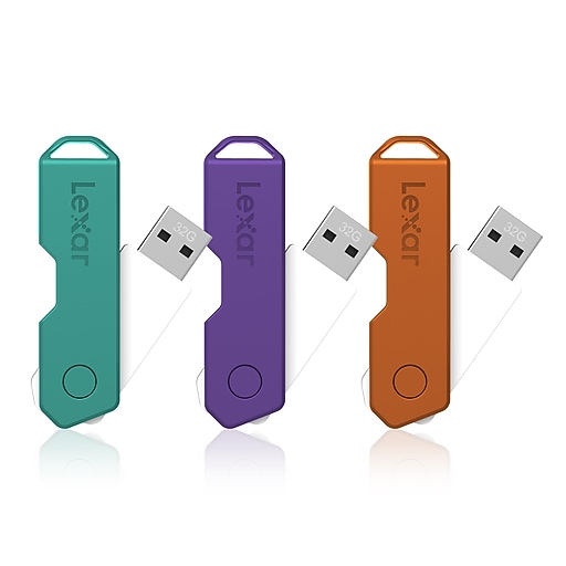 Lexar Twist Turn2 32GB USB 2.0 TypeA Flash Drive, Teal/Purple/Orange