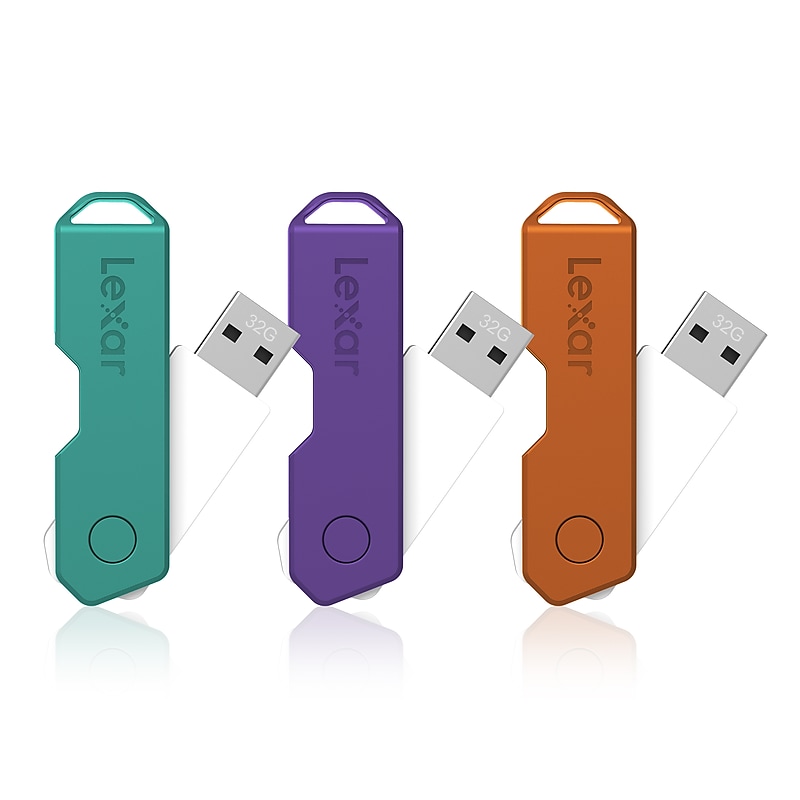 Lexar Twist Turn2 32GB USB 2.0 Type-A Flash Drive, Teal/Purple/Orange, 3/Pack (LJDTT2-32GABNA3) image 1
