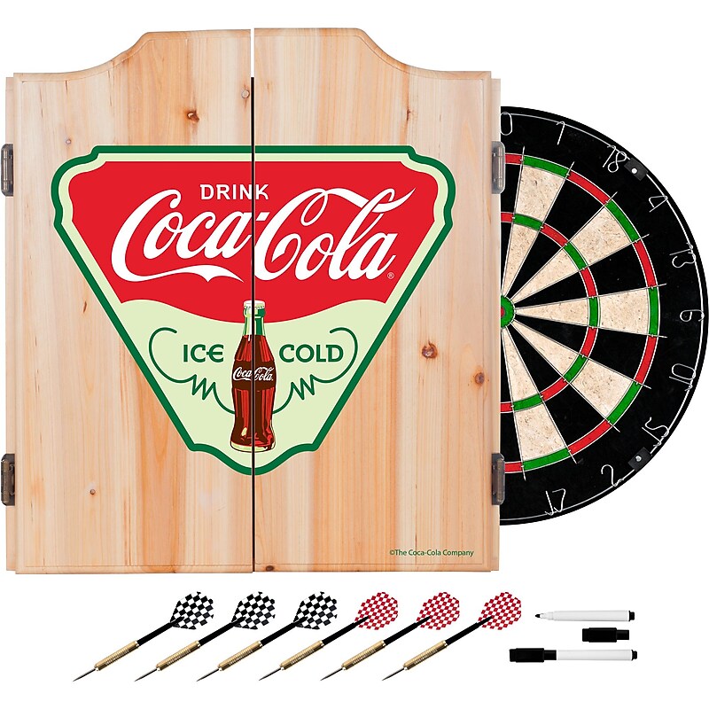 Coca Cola Dart Cabinet Set with Darts and Board - Ice Cold image 1