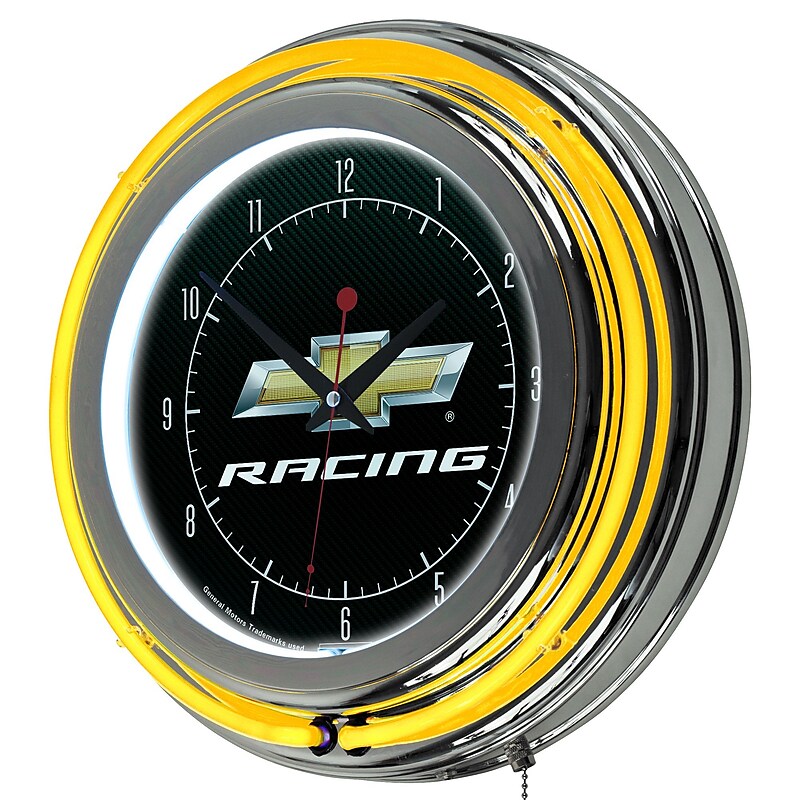 Chevrolet Chrome Double Rung Neon Clock - Chevy Racing image 1