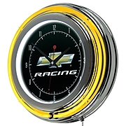 Chevrolet Chrome Double Rung Neon Clock - Chevy Racing