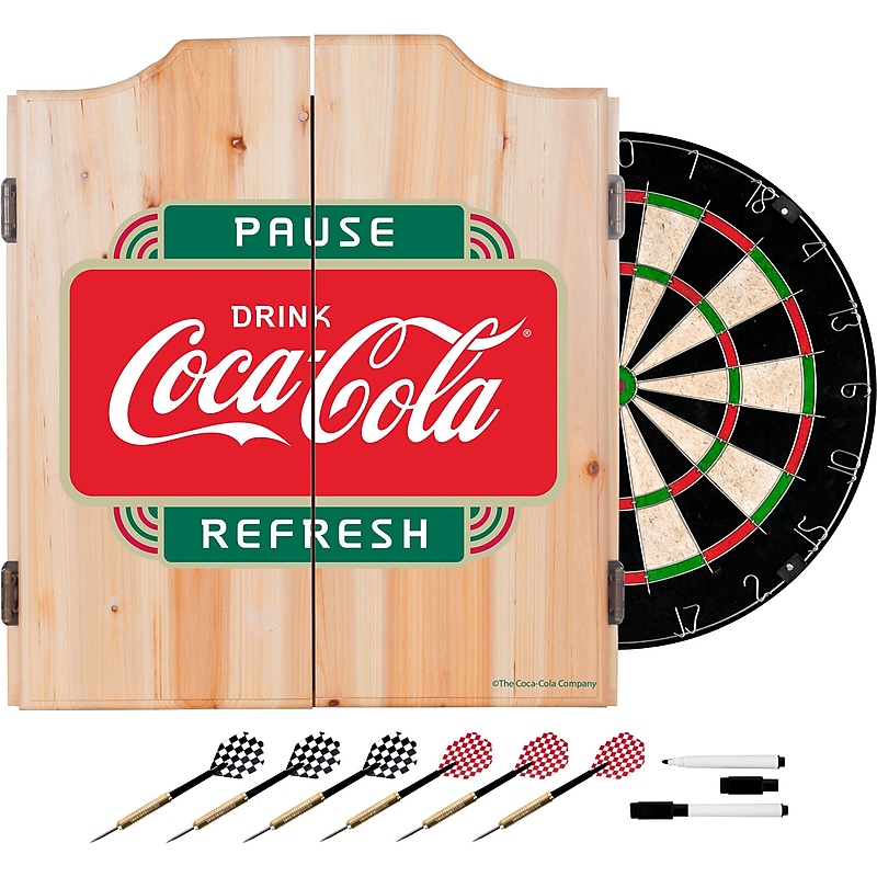 Coca Cola Dart Cabinet Set with Darts and Board - Pause Refresh image 1