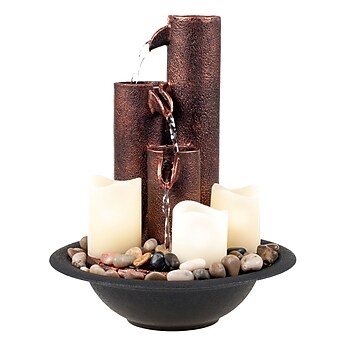 Pure Garden Tiered Column Tabletop Fountain - LED Lights and Candles