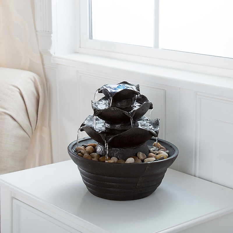Pure Garden 3-Tier Cascading Tabletop Fountain with LED Lights, Brown (M150049) image 1