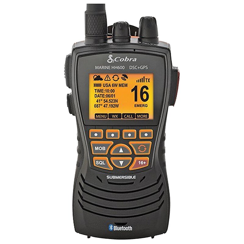 Cobra DSC Floating VHF Marine Radio With Built-in GPS & Bluetooth, Black (MRHH600FLTGPSBT) image 1