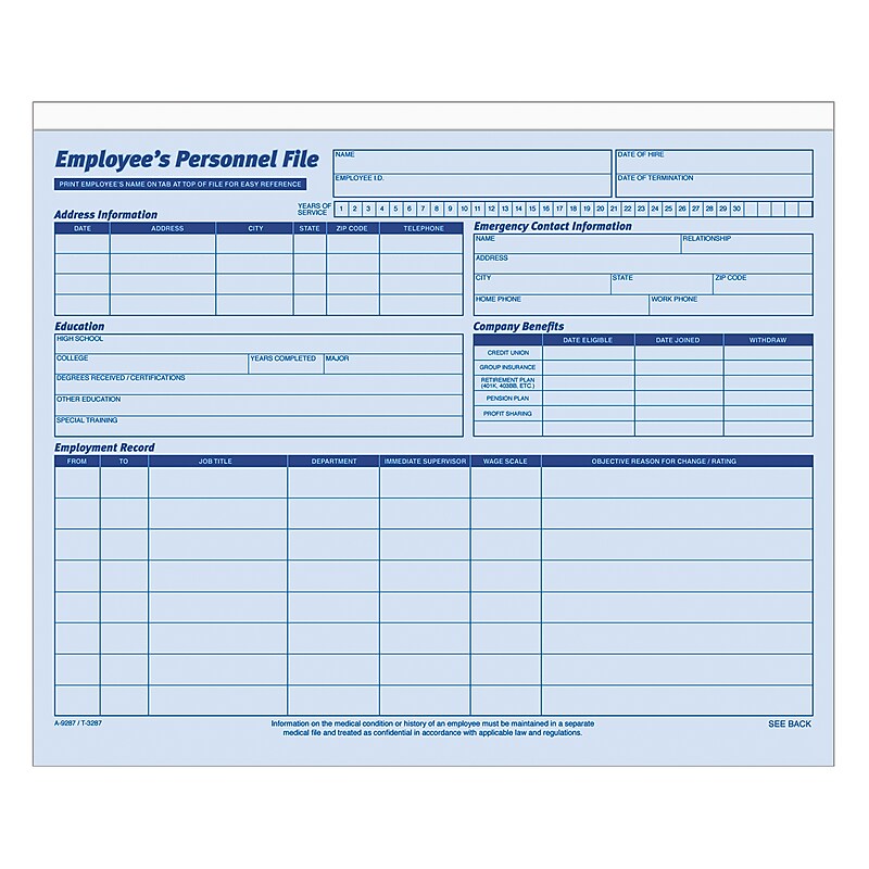 Adams 1 Part Employee Personal Files, 20/Pack (9287ABF) image 1