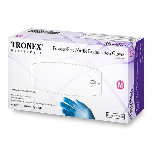 Tronex Nitrile PowderFree FingertipTextured, Blue, Examination Gloves, Medium (925020) at Staples