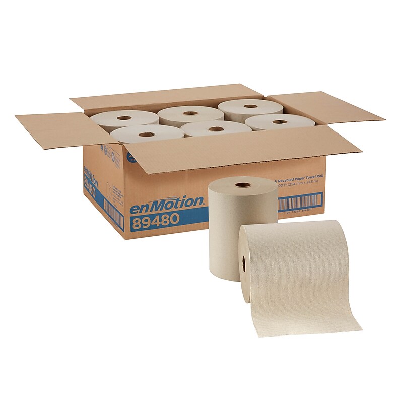enmotion Recycled Recycled Hardwound Paper Towels, 1-ply, 800 ft./Roll, 6 Rolls/Carton (89480) image 1