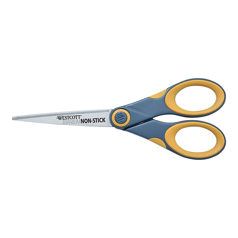 Westcott Titanium Bonded 7" Non-Stick Titanium Multi-Purpose/Heavy Duty Scissor, Pointed Tip, Gray/Yellow (14851) image 1