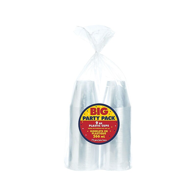 Amscan Big Party Pack Plastic Disposable Cold Cups, 9 oz., Clear, 2/Pack (350366.86) image 1