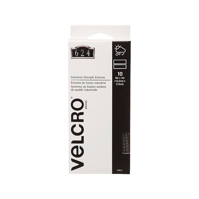 Velcro Brand Industrial Strength Extreme 1" x 4" Hook & Loop Fastener Strips, Titanium, 10/Pack (90812) image 1
