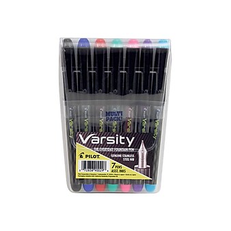 Pilot Varsity Fountain Pens, Medium Point, Assorted Ink, 7/Pack (90029)