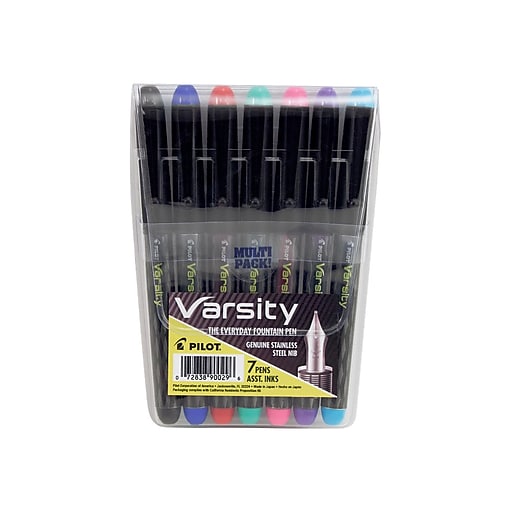 PILOT Varsity Disposable Fountain Pens 7-Count Pouch Black/Blue/Red/Pink/Green/Purple/Turquoise Medium Point Stainless Steel Nib 1 