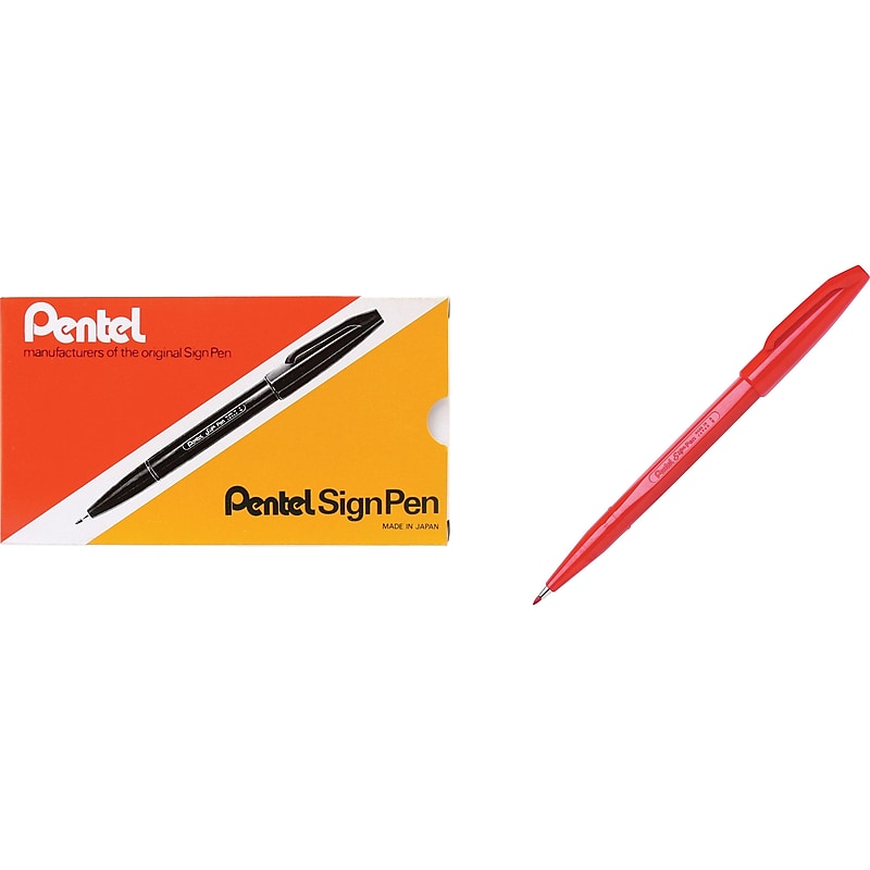 Pentel Sign Felt Pens, Fine Point, Red Ink, Dozen (S520B) image 1