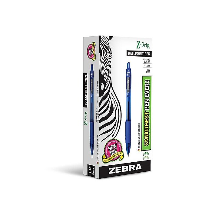 Zebra Z-Grip Retractable Ballpoint Pen, Medium Point, 1.0mm, Blue