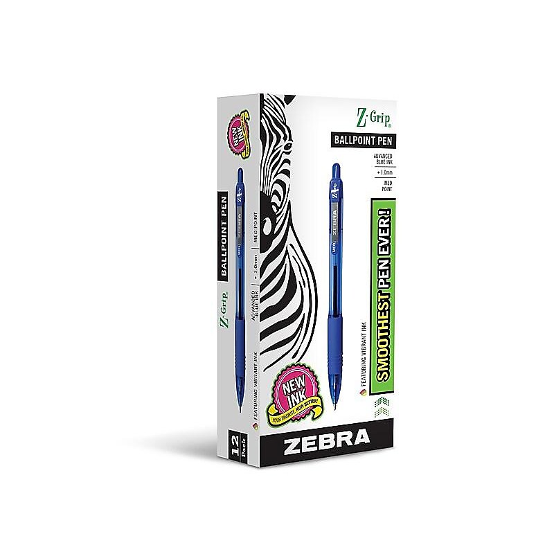 Zebra Z-Grip Retractable Ballpoint Pen, Medium Point, 1.0mm, Blue Ink, Dozen (22220) image 1
