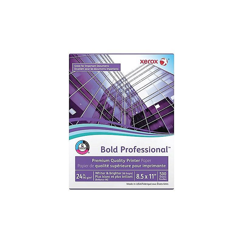 Xerox Bold Professional 8.5" x 11" Bond Paper, 24 lbs., 98 Brightness, 500/Ream (3R13038) image 1
