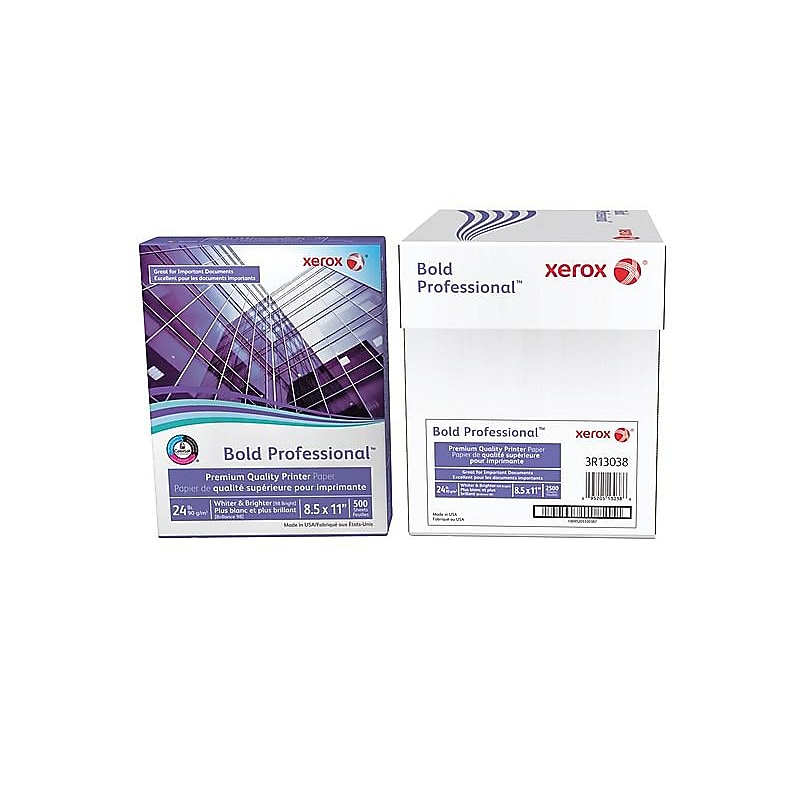 Xerox Bold Professional 8.5" x 11" Bond Paper, 24 lbs., 98 Brightness, 500 Sheets/Ream, 5 Reams/Carton (3R13038) image 1