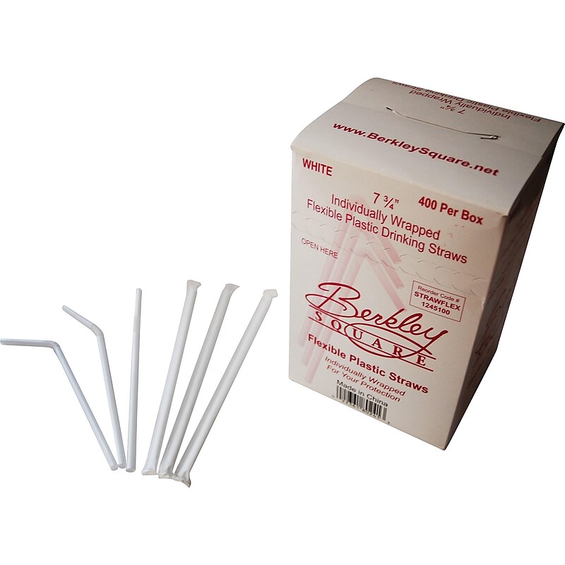 Berkley Square Polypropylene Straws 7.75", White, 400/Box (1245100) image 1