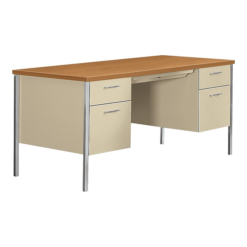 HON 34000 Series 60" Double Pedestal Desk, Harvest Maple/Putty (H34962CL) image 1