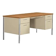 HON 34000 Series 60" Double Pedestal Desk, Harvest Maple/Putty (H34962CL)