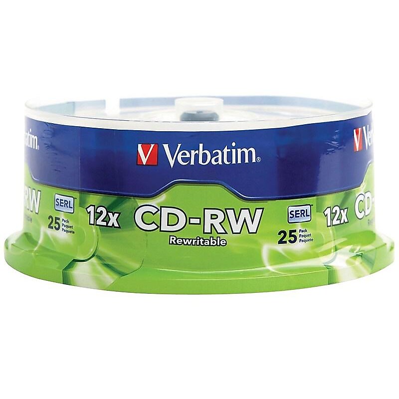 Verbatim CD-RW 700MB 4X-12X High Speed with Branded Surface, 25/Pack Spindle (95155) image 1