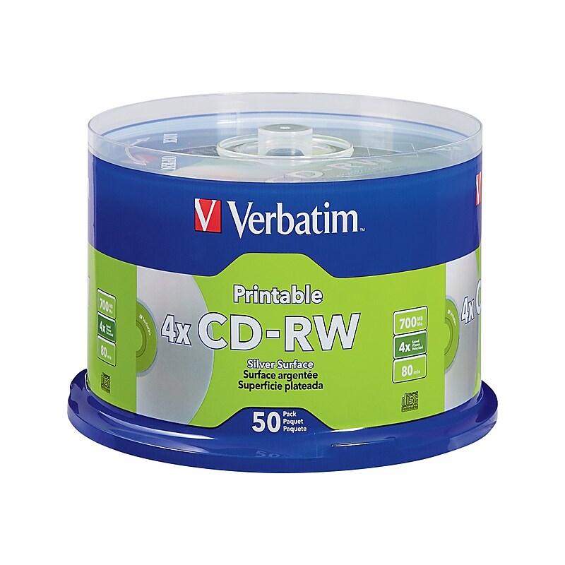 Verbatim DataLifePlus 95159 12x CD-RW, Silver Inkjet Printable, 50/Pack (VER95159) image 1