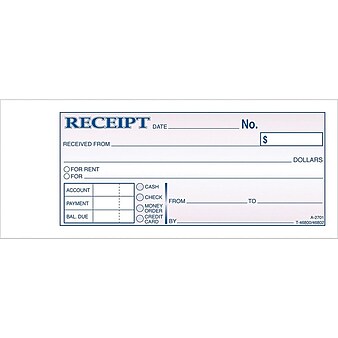 Adams Receipts Book, 2.75"L x 7.19"W, 250 Sets/Pack (DC2701)