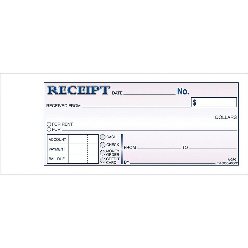 Adams Receipt Book, 7.19" x 2.75", White/Canary, 250 Sheets/Book, 5/Pack (DC2701) image 1