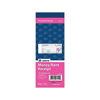 Adams Receipts Book, 2.75"L x 7.19"W, 250 Sets/Pack (DC2701)