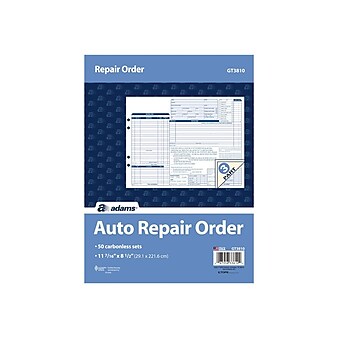 Adams Auto Repairs Book, 11.44"L x 8.5"W, 50/Pack (GT3810)