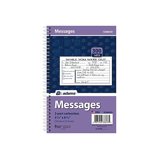 Adams® Telephone Message Book w/Phone Number Dividers at Staples