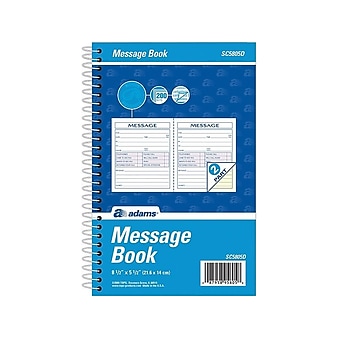 Adams Phone Message Pad, 5.5" x 8.5", Ruled, White, 100 Sheets/Pad (SC5805D)