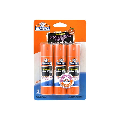 Elmer's School Jumbo Washable Glue Sticks, 0.77 oz., Purple, 3/Pack