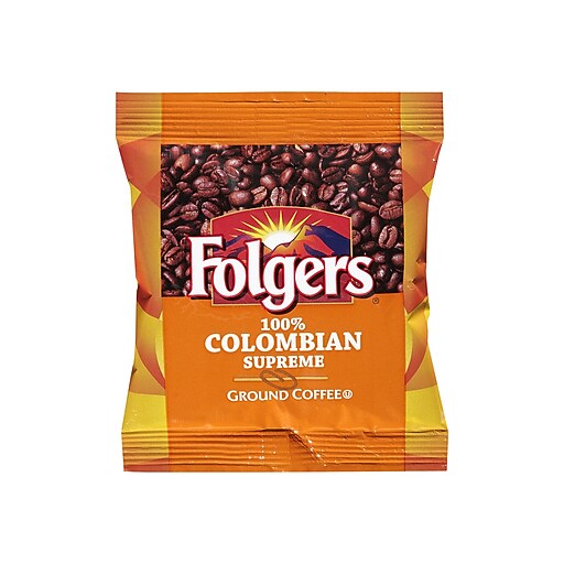 Folgers 100 Colombian Ground Coffee Packet, Medium Dark Roast, 1.75 oz