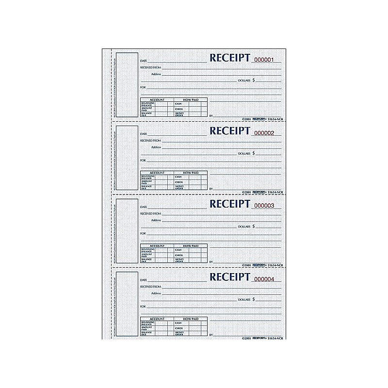 Rediform Money 3-Part Carbonless Receipt Book, 2.75" x 6.88", 200/Pack (S1657NCL) image 1