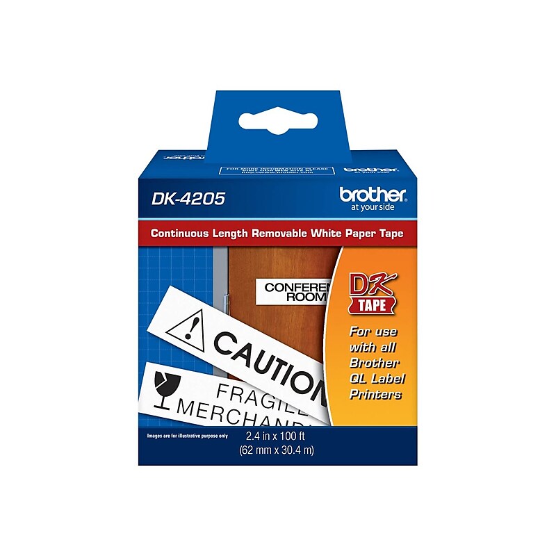 Brother DK-4205 Removable Wide Width Continuous Paper Labels, 2-4/10" x 100', Black on White (DK-4205) image 1