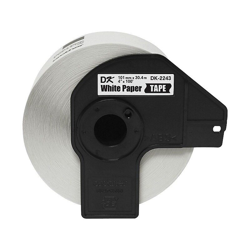 Brother DK-2243 Extra Wide Width Continuous Paper Labels, 4" x 100', Black on White (DK-2243) image 1