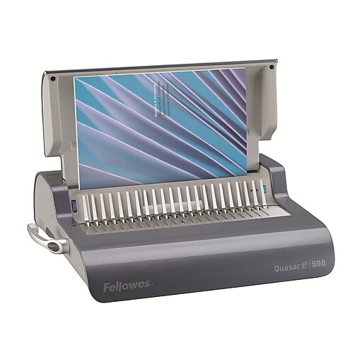 Fellowes Quasar™ E 500 Electric Comb Binding Machine with Starter Kit, Metallic Silver/Black