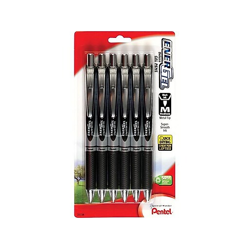 Pentel EnerGel RTX Retractable Gel Pens, Medium Point, Black Ink, 6