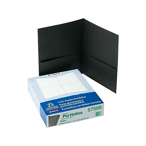 Oxford 2Pocket Presentation Folders, Black, 25/Box (OXF 57506) Staples