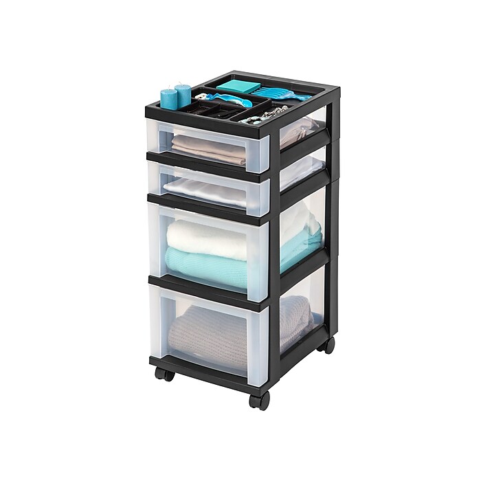 Iris 4 Drawers Storage Cart, Black/Clear (116827) | Staples