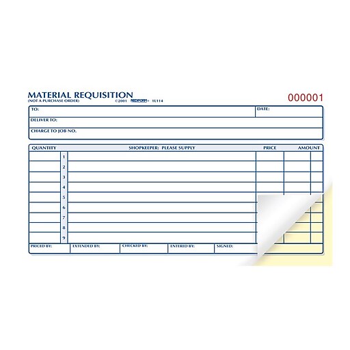 Rediform Material Requisition Book, 2 Parts, Carbonless, 4 1/4" x 7 7/8